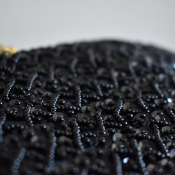 Handmade Vintage Black Beaded Small Purse - Picture 3 of 6